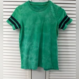 Rockets of awesome size 12 Green tie dye  Kids tee shirt with Striped Sleeves